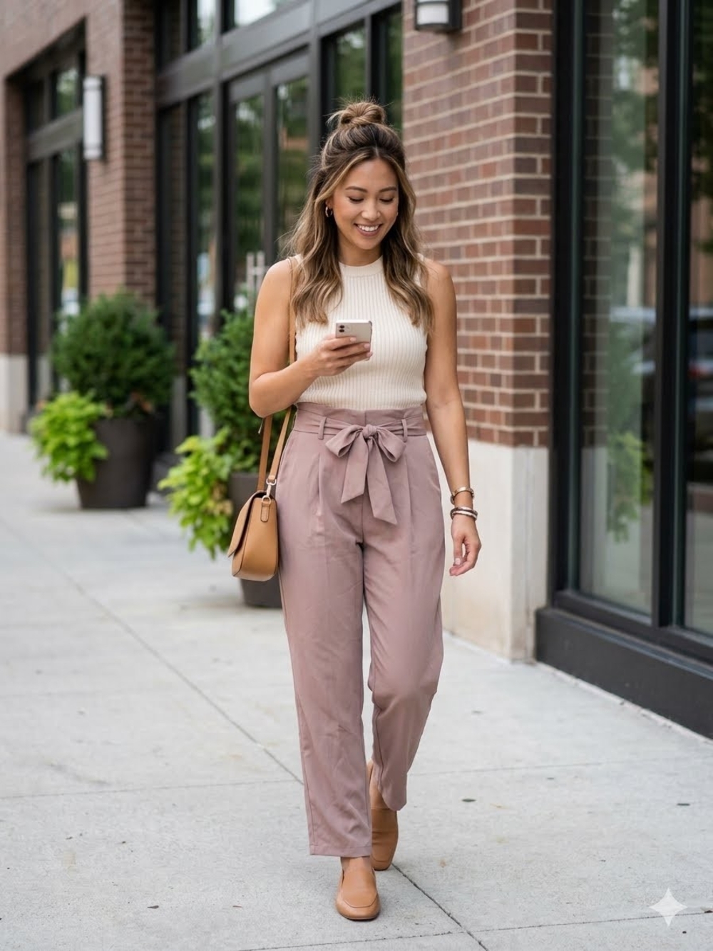 Mauve High-Waist Tie-Belt Paperbag Trousers in Dusty Mauve • Size S